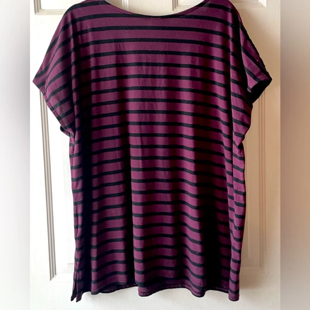 Faded Glory Plum Purple Black Stripe Lace Front Cap Sleeve Knit Top 4X 26W 28W - Picture 3 of 5
